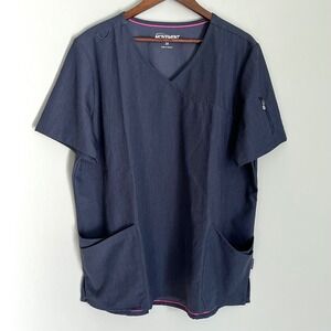 Butter-Soft Movement by UA Womens Scrub Top 2X Charcoal Grey Pink V-Neck Pockets